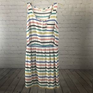 Forever 21 white dress with blue, red, black, green, and yellow stripes. Sz. XL.